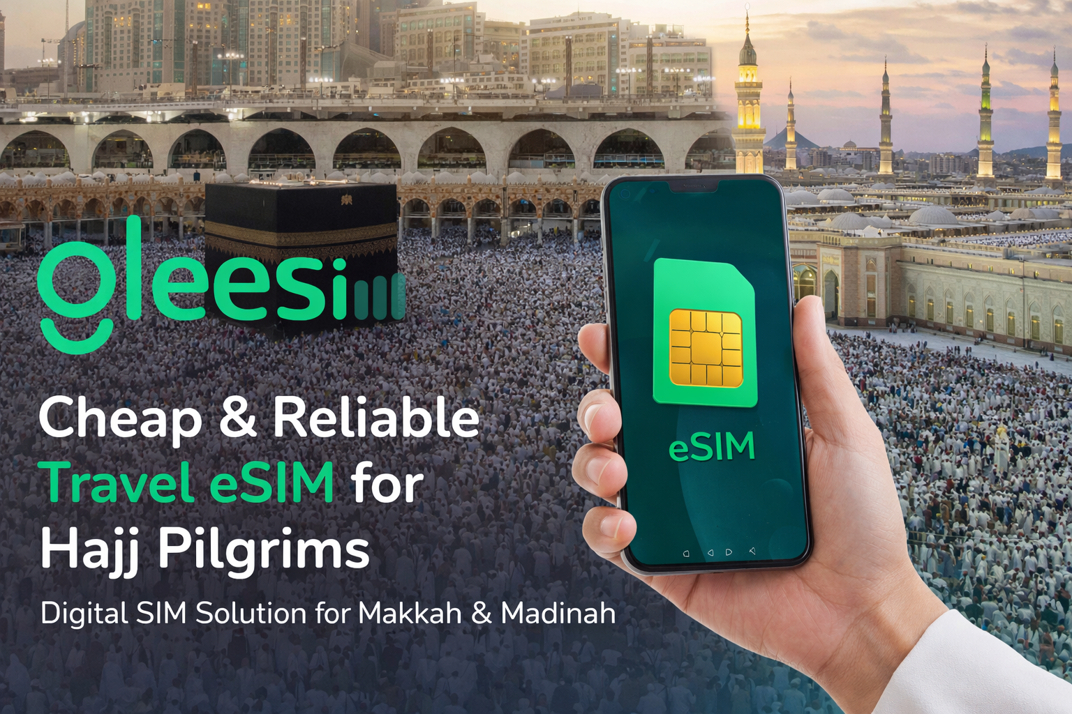 GleeSIM eSIM QR code setup for Hajj travel data