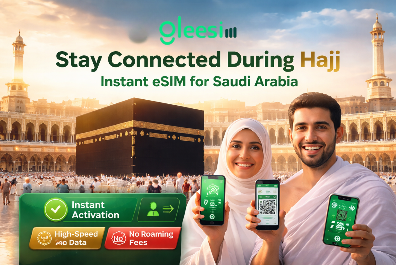 Hajj pilgrims using GleeSIM eSIM for mobile data in Saudi Arabia