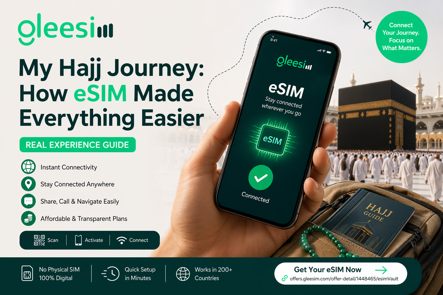 GleeSIM Hajj eSIM setup on smartphone with QR code