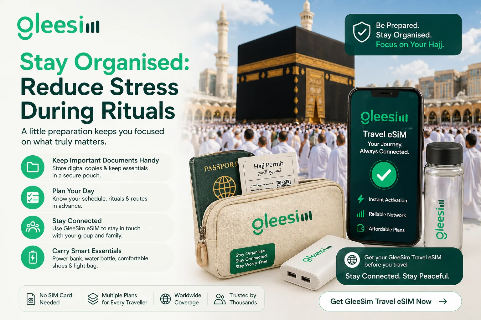 Hajj Travel Tips 2026: Stay Safe, Healthy, and Connected with GleeSim Hajj eSIM 1 Stay Organised: Reduce Stress During Rituals
