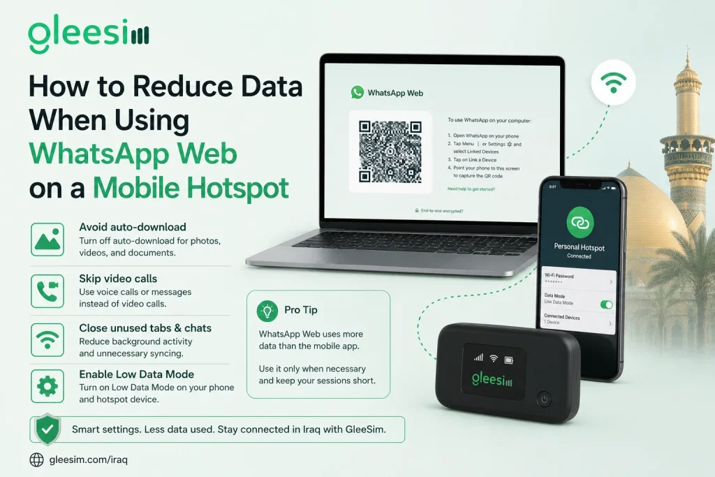 GleeSim WhatsApp Web data-saving tips on mobile hotspot