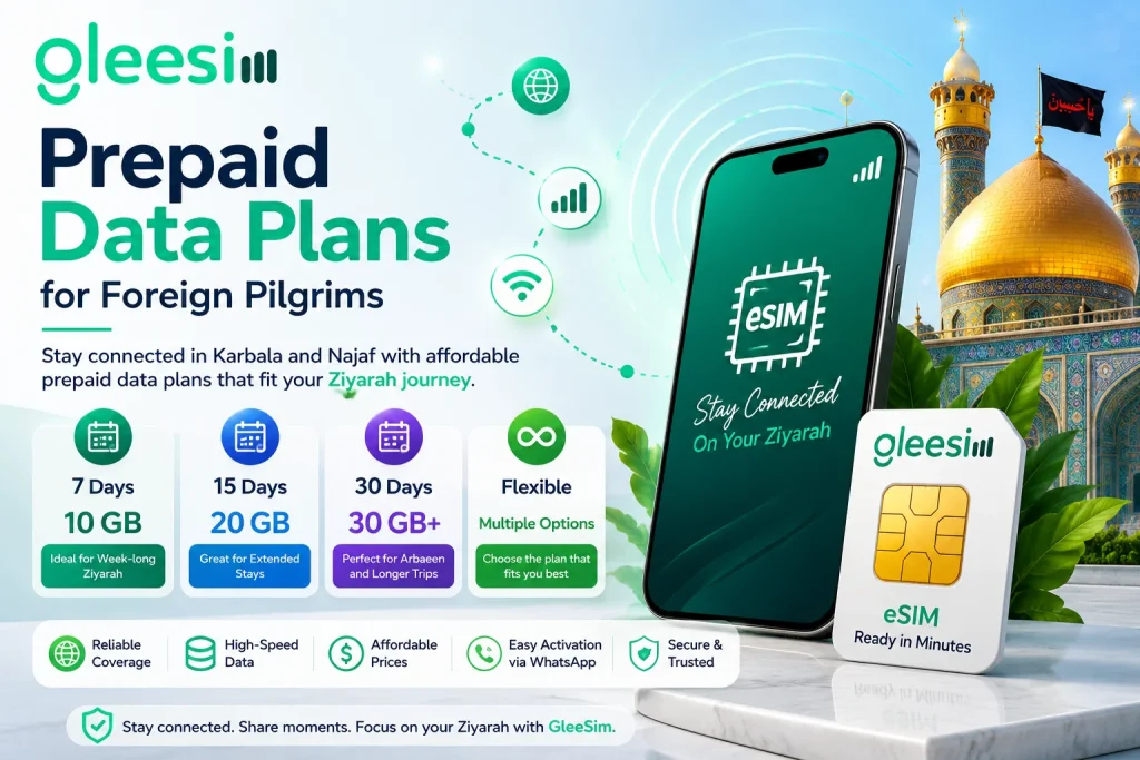 Asiacell, Zain Iraq or Korek: Which Network Should Pilgrims Use in Karbala and Najaf? 1 GleeSim Iraq prepaid eSIM plans for Ziyarah travellers