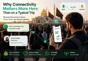 Reliable Iraq eSIM helping Arbaeen pilgrims stay connected with family and their group.