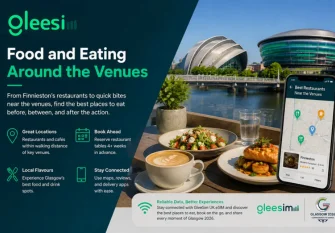 First-Time Visitor Guide to Commonwealth Games Glasgow 2026 2 Dining near Glasgow 2026 venues with GleeSim UK eSIM connectivity