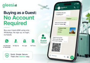 The World's First WhatsApp Managed eSIM: How GleeSim Removes the App, the Login, and the Hassle 1 GleeSim guest checkout for travel eSIM purchase through WhatsApp with no account, no login, and instant QR code delivery.