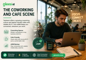 Coworking spaces and café scene in Sarajevo with GleeSim eSIM for reliable remote work connectivity in Tashkent.