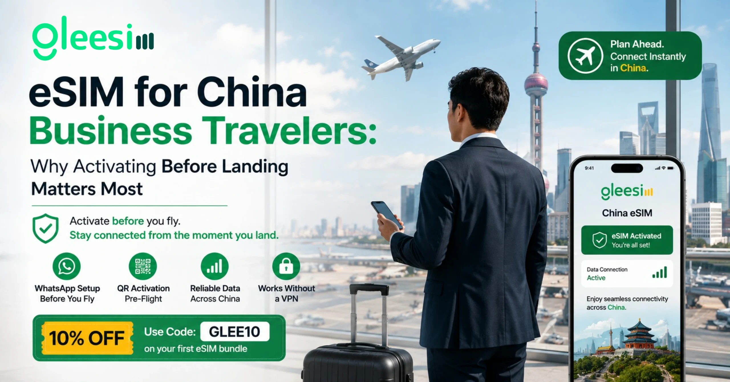 eSIM for China business travelers with pre-flight activation