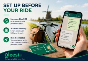 eSIM for Cycling the Netherlands: Amsterdam to the Countryside 2 GleeSIM Netherlands eSIM setup via WhatsApp