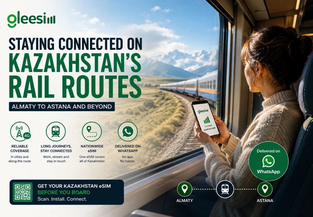 GleeSim Kazakhstan train travel eSIM for reliable connectivity across long rail journeys.