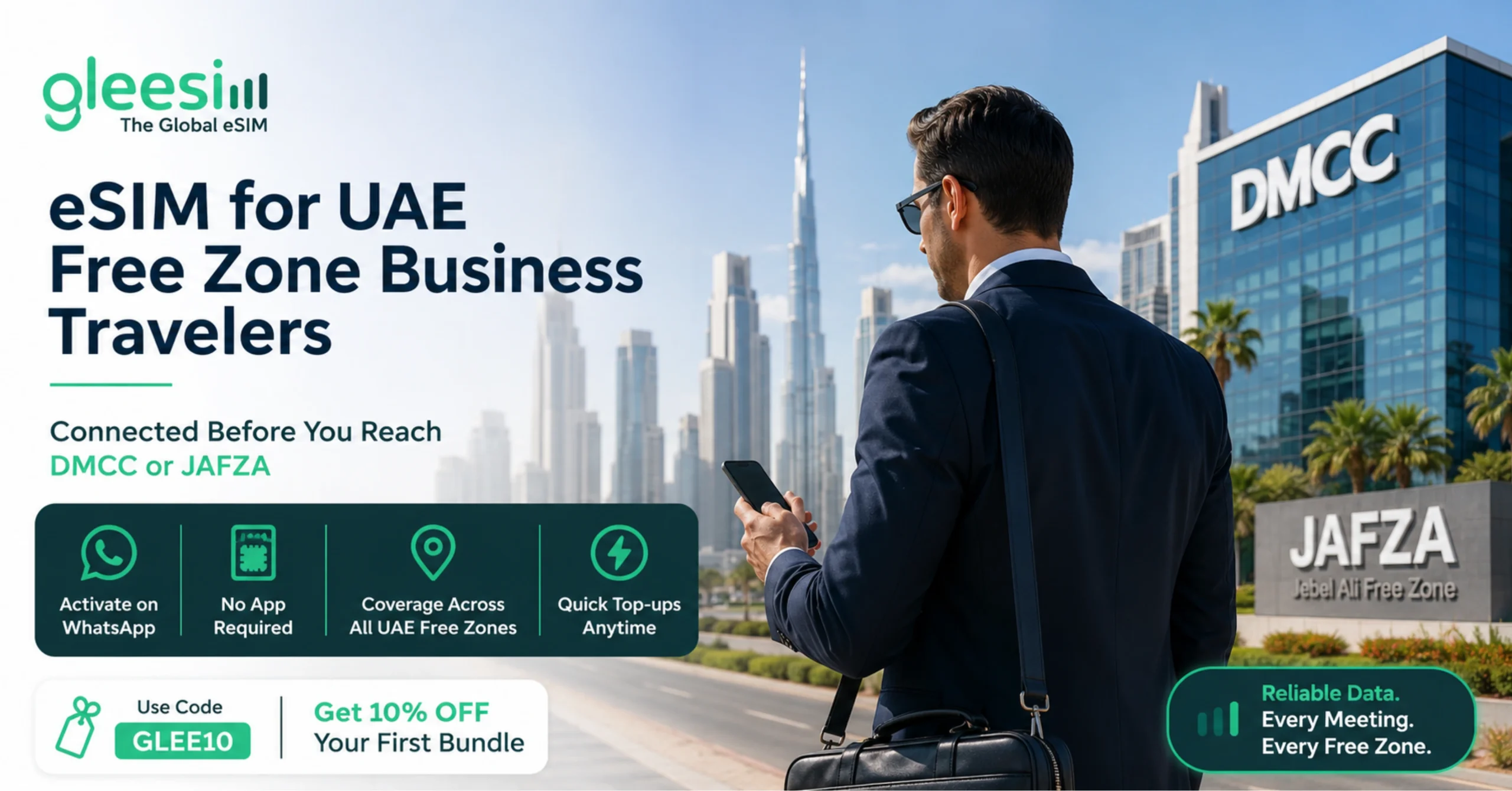 GleeSIM eSIM for UAE free zone business travellers