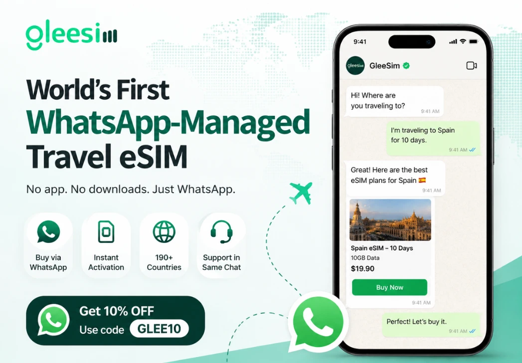 GleeSim WhatsApp-managed travel eSIM with no app
