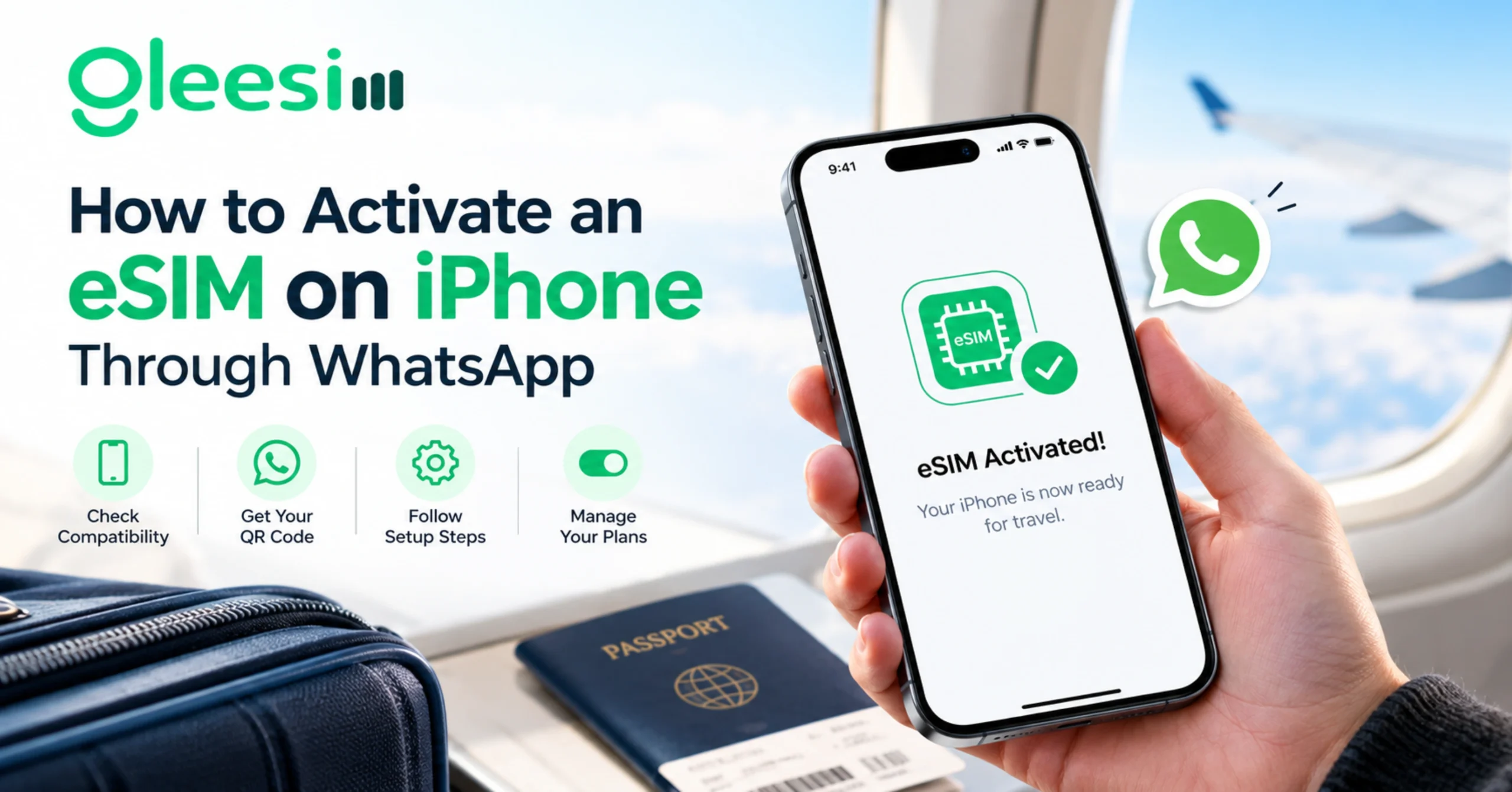 GleeSim eSIM activation on iPhone through WhatsApp for travellers