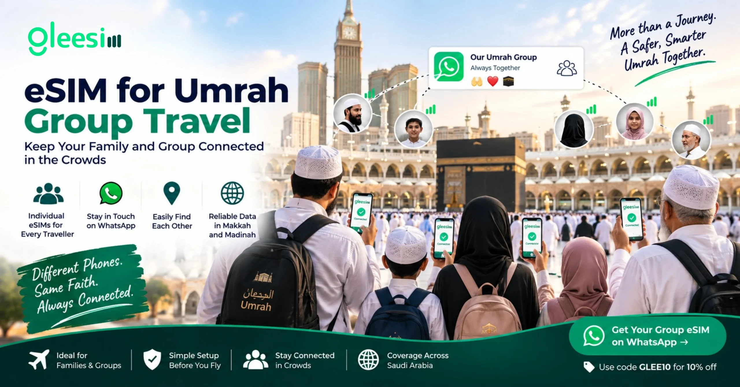 GleeSim eSIM for Umrah group travel helping families stay connected in crowded places