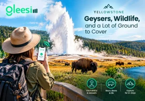 GleeSim USA eSIM at Yellowstone with geysers and wildlife