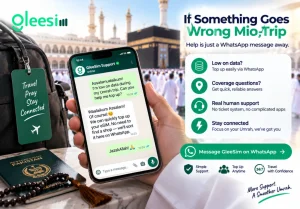 GleeSim WhatsApp support for Umrah eSIM data top-ups and connectivity help