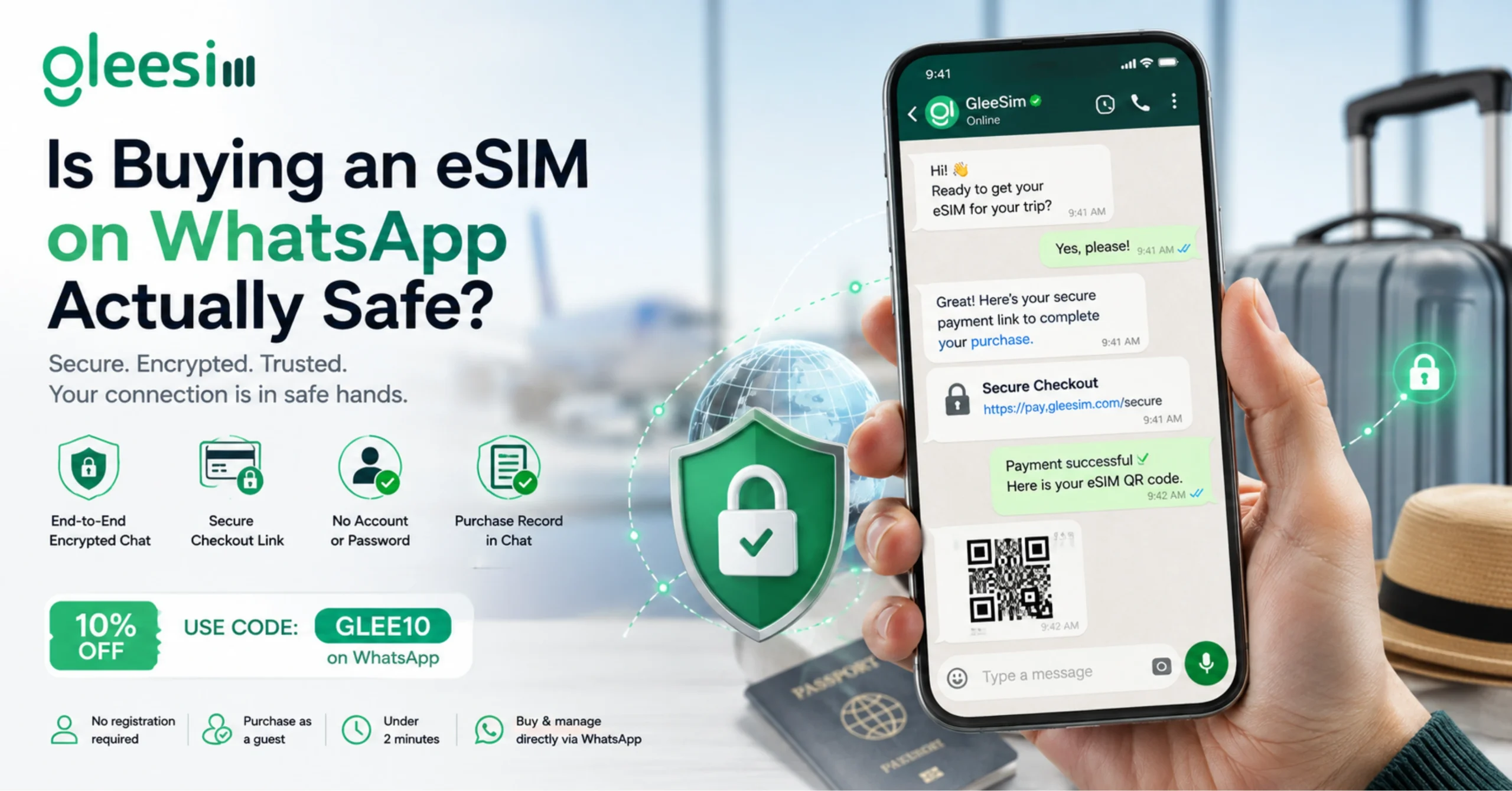 Is buying an eSIM on WhatsApp safe with GleeSim secure checkout