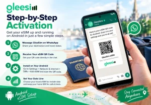 Step-by-step Android eSIM activation using a GleeSim QR code