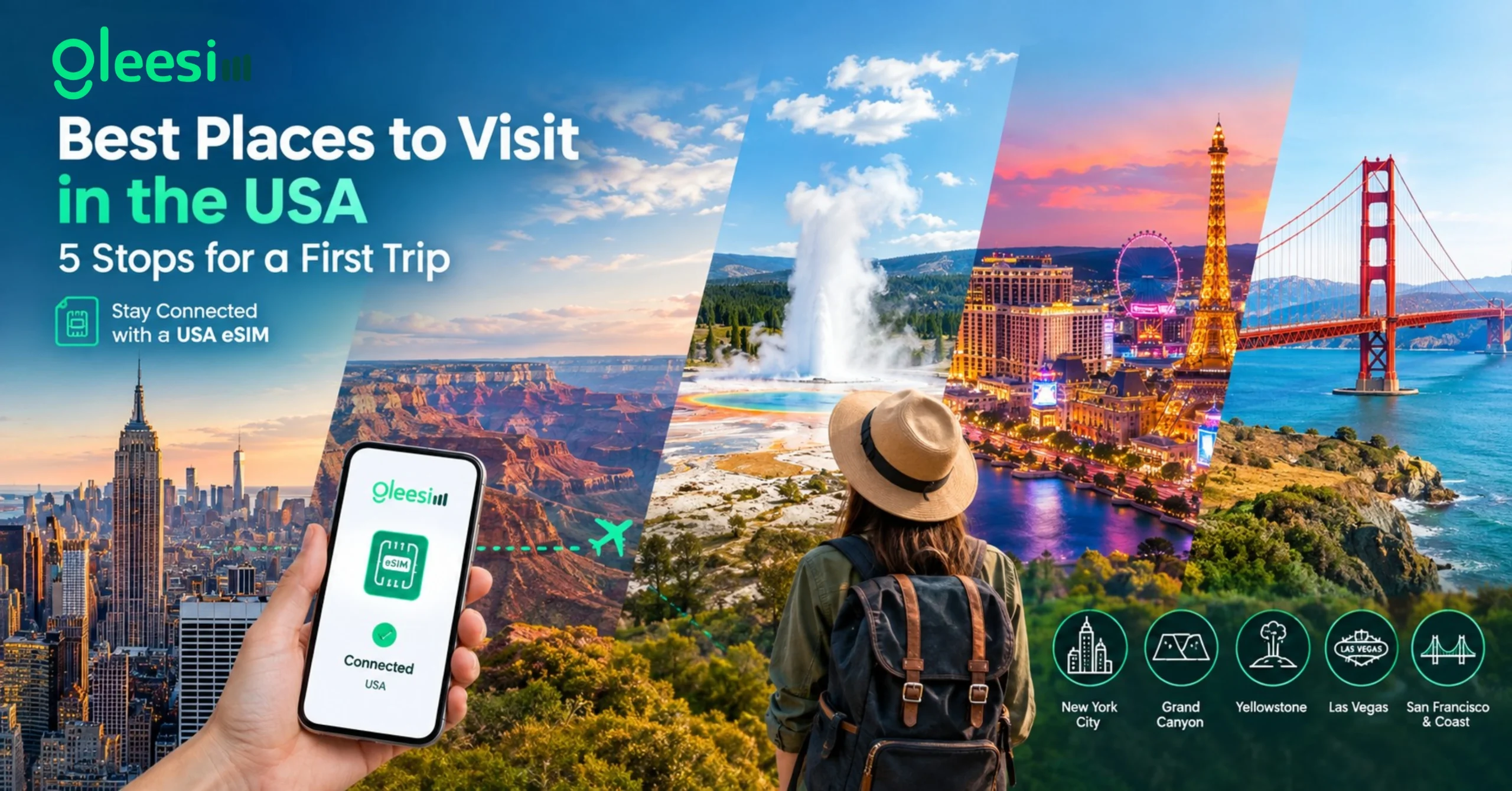 GleeSim USA travel guide featuring five best places to visit