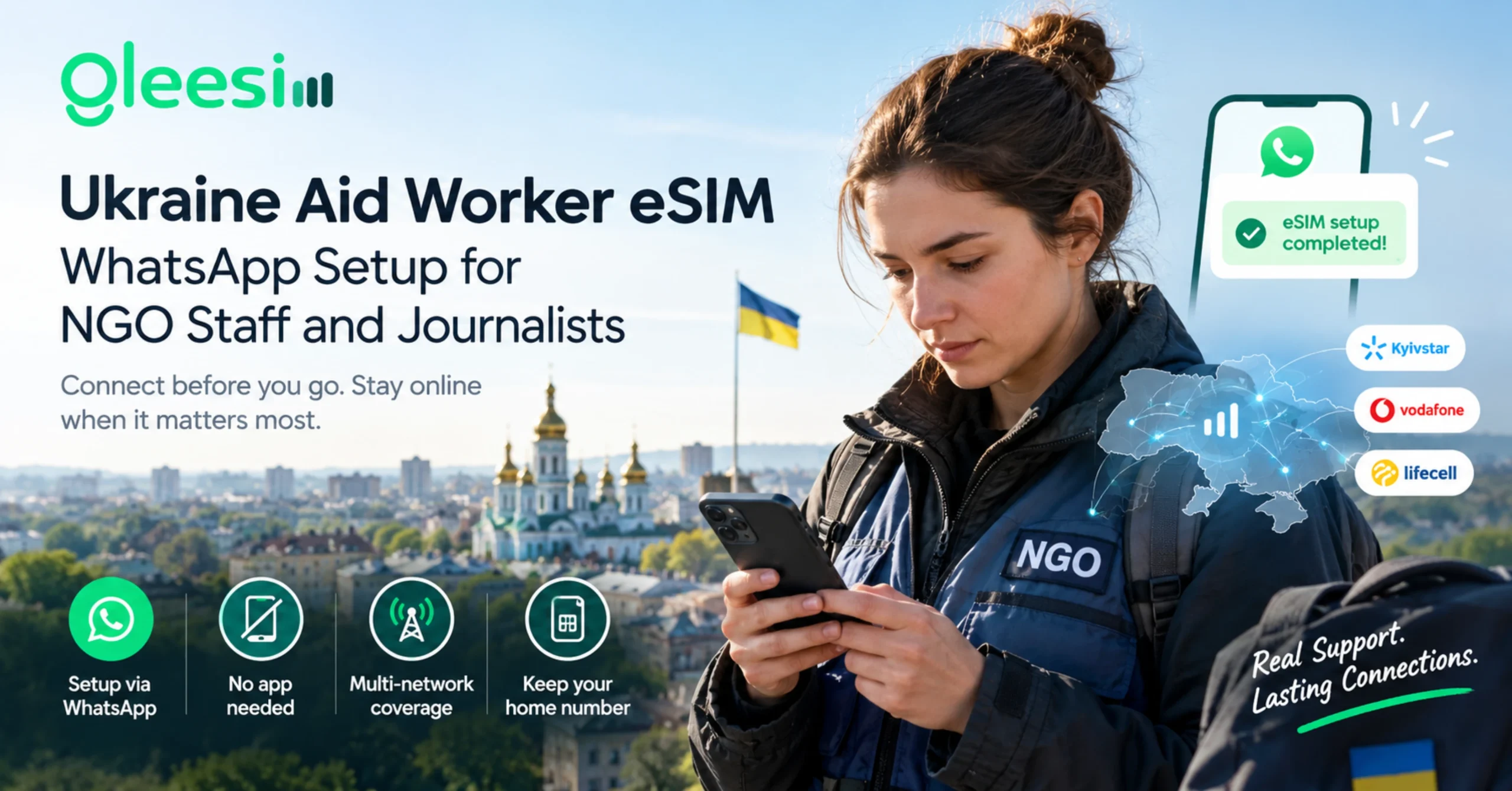 GleeSim Ukraine aid worker eSIM for field connectivity