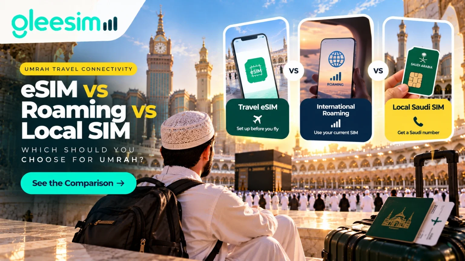 eSIM vs roaming vs local SIM for Umrah comparison for pilgrims in Makkah